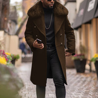Modne męskie płaszcze jesienno-zimowa brytyjska wielkoformatowa Streetwear płaszcz płaszcz z kołnierzem z futra męski wełniany płaszcz znosić sweter 6